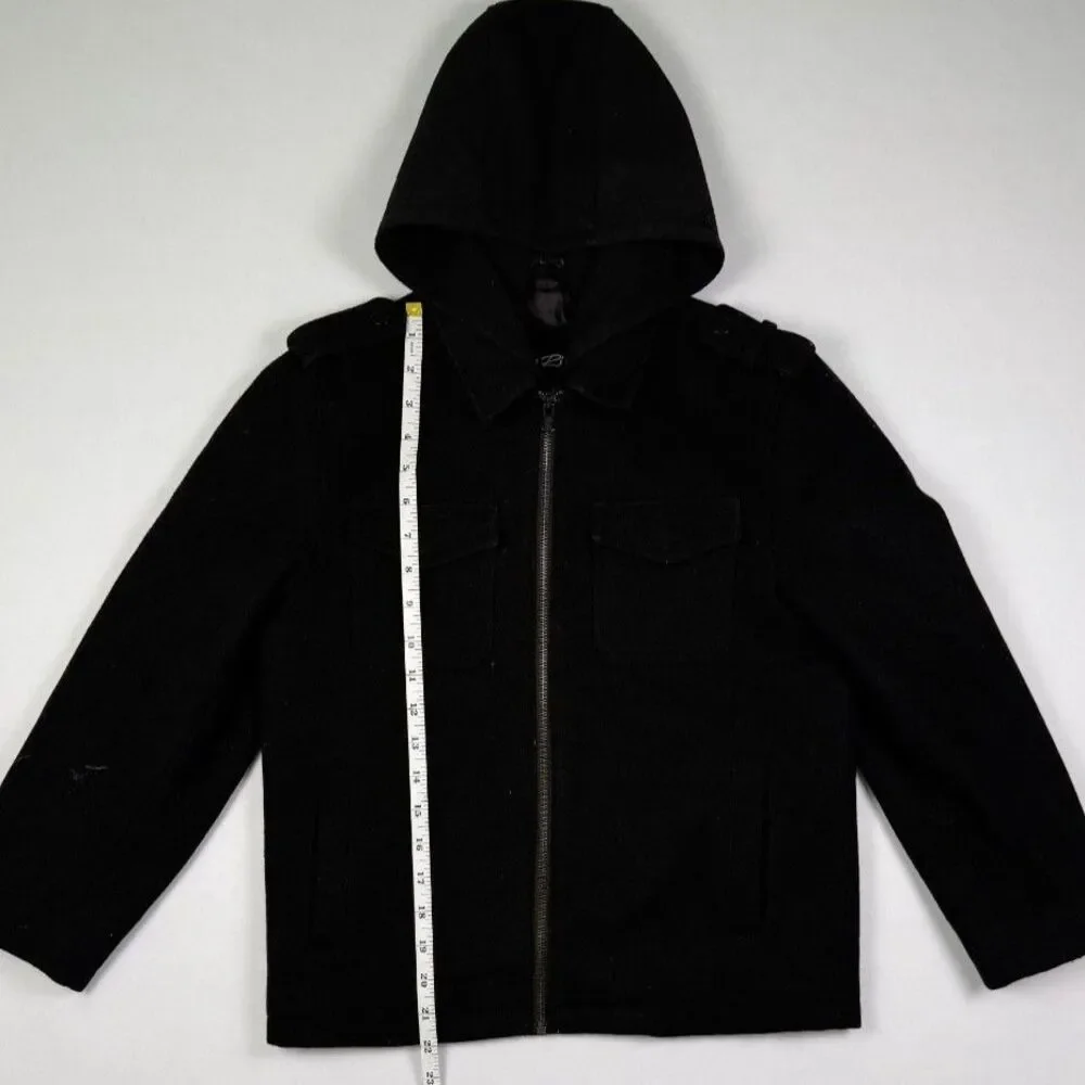 Black Rivet Boys Black Wool-Blend Hooded Jacket Full-Zip 17.5